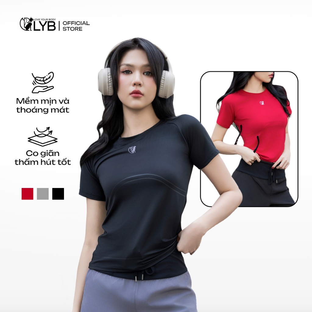Áo thể thao nữ LYB, Áo chạy bộ gym form suông, thun mè thoáng, phản quang an toàn