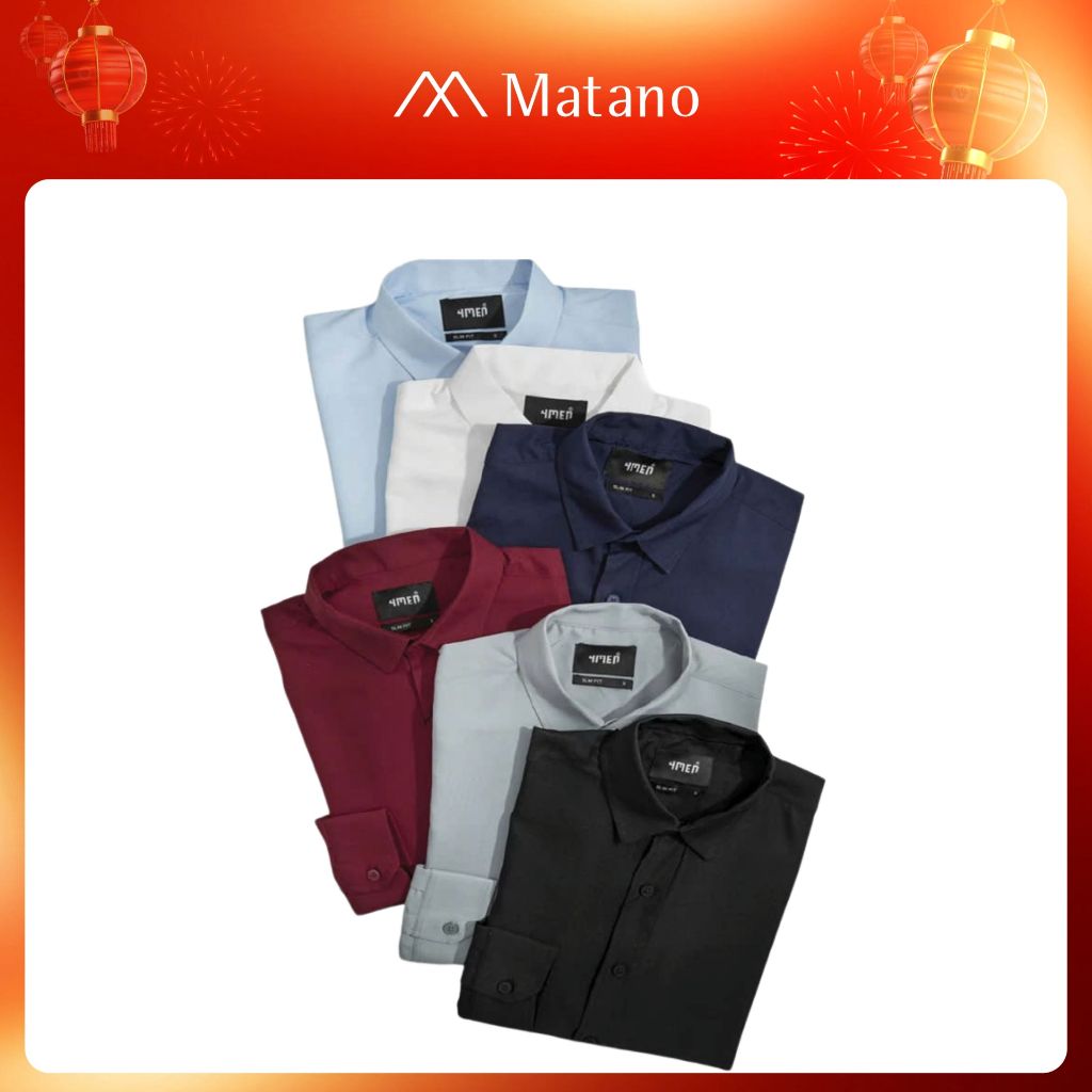 Áo sơ mi nam tay dài trơn MATANO SM088 vải lụa chéo hạn chế nhăn, form tailored tôn dáng, thanh lịch