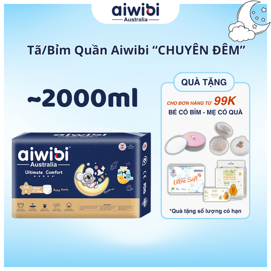 Tã/Bỉm Quần Ban Đêm Cao Cấp AIWIBI Ultimate Comfort - Siêu Thấm Hút, Êm Mềm Cho Bé Ngủ Ngon Suốt Đêm