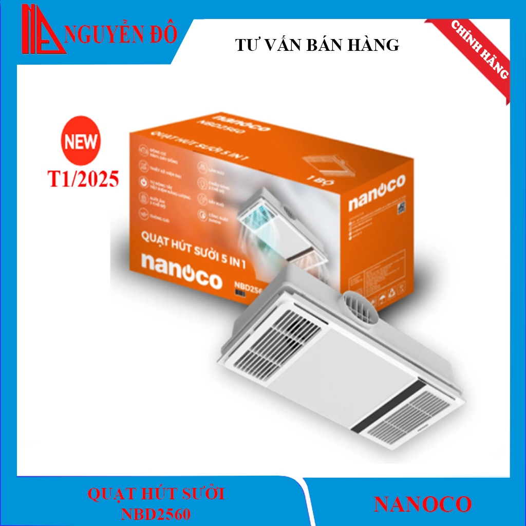 Quạt hút sưởi 5in1 Nanoco NBD2560 công suất 2400W, điều khiển bằng remote tích hợp 5 chức năng thiết