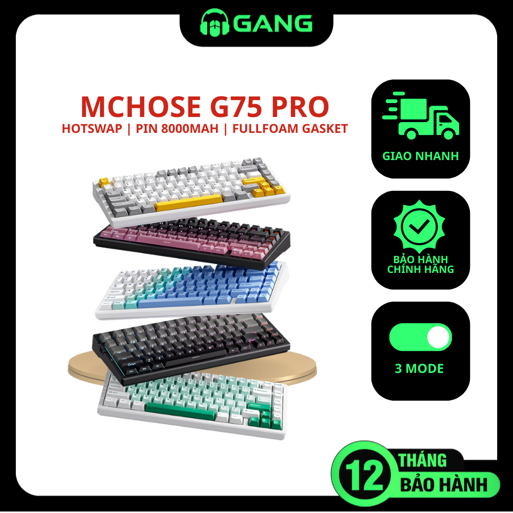 Bàn phím cơ không dây MCHOSE G75 Pro - Layout 75% - 3 Mode Kết Nối - Bảo Hành 12 Tháng | Gang Gear