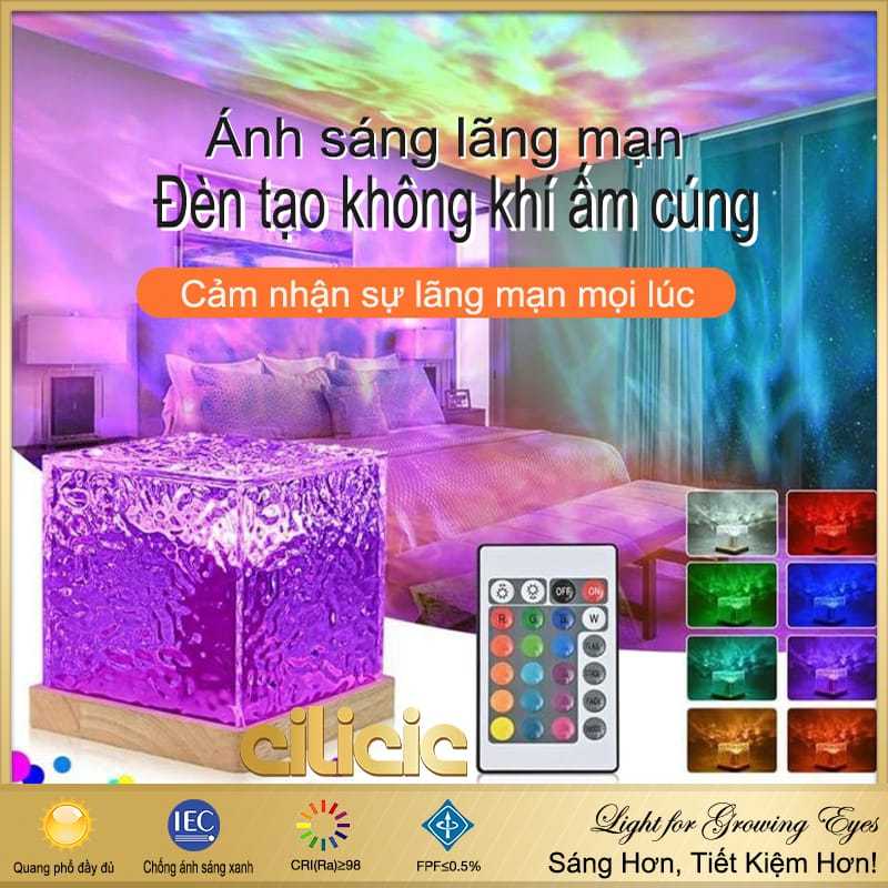 【7 NĂM BH】Đèn Chiếu 3D Sao & Sóng Nước 16 Màu - Đèn Projector Vuông Điều Khiển Từ Xa, Tạo Không Gian