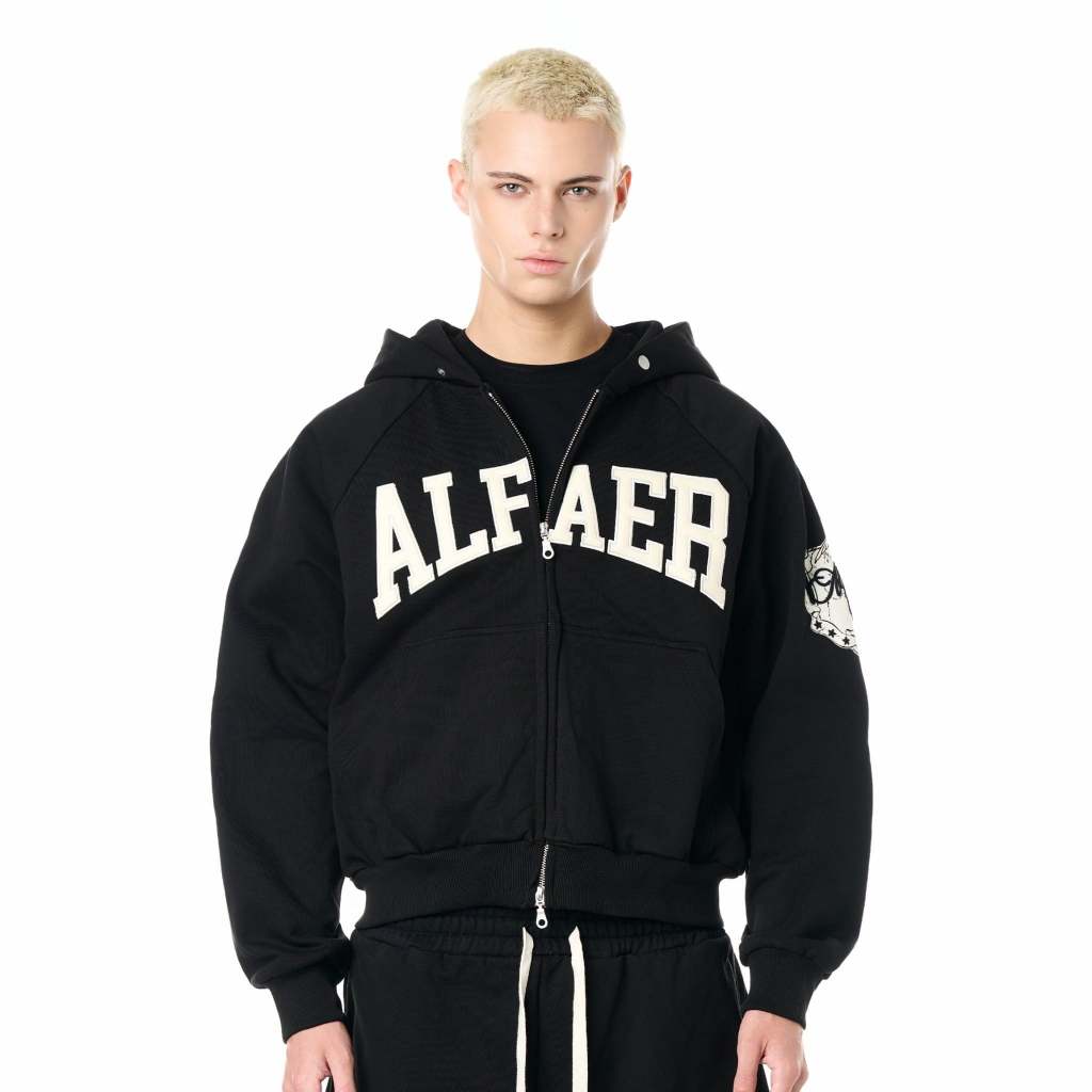 ÁO  ALFAER "ALFAER" CUPPER RAGLAN HOODIE ZIP - BLACK