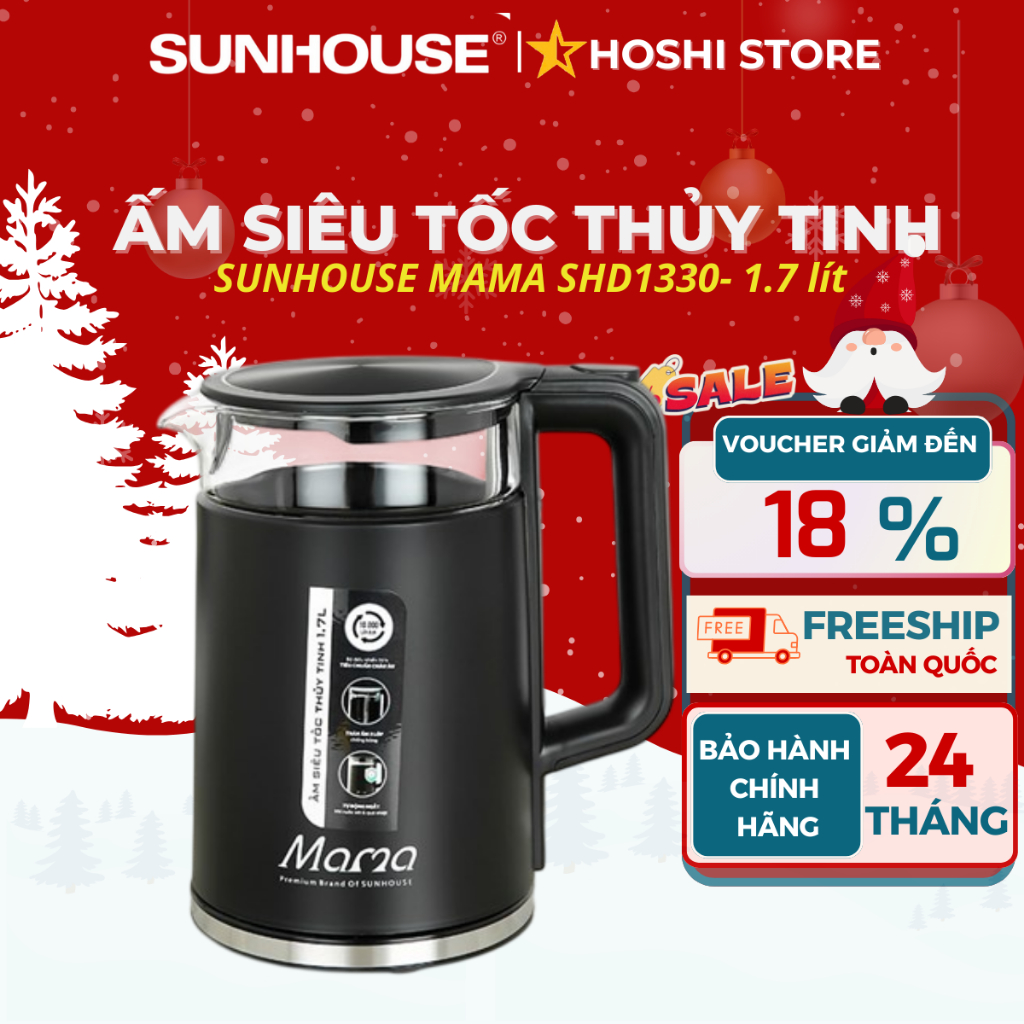 Ấm siêu tốc, bình siêu tốc thủy tinh cao cấp 1.7L SUNHOUSE MAMA SHD1330