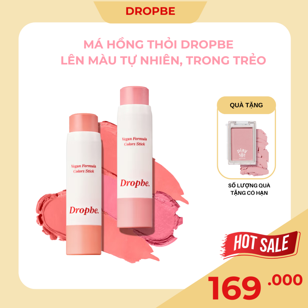 (DROPBE 02,03) Má hồng thỏi Dropbe Vegan Formula Colors Stick 3in1 – Lên màu tự nhiên kiểu Hàn