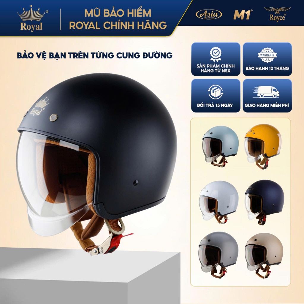 Mũ bảo hiểm 3/4 Royal M139 kính âm chính hãng cho nam và nữ đi xe máy bảo hành 12 tháng