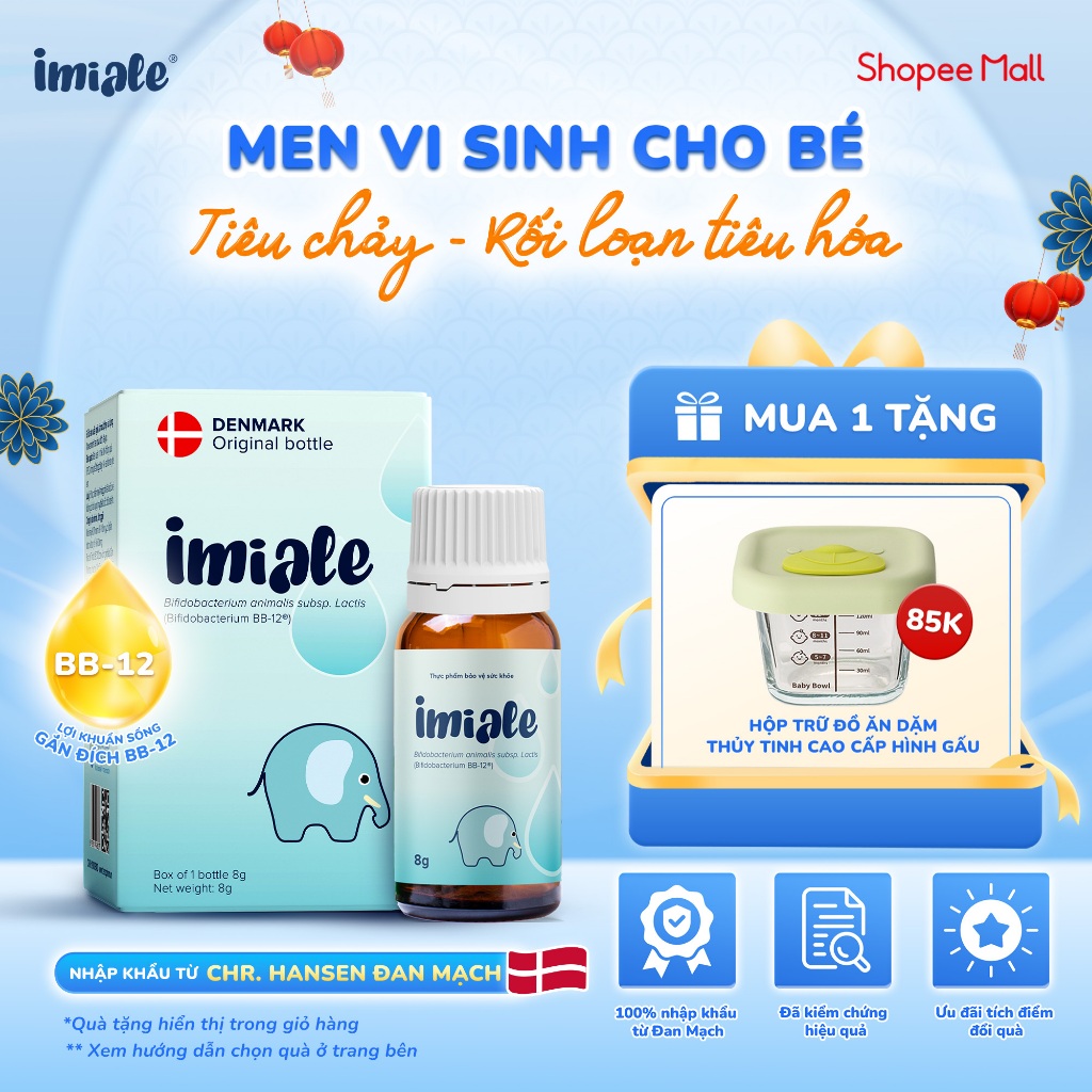 Imiale - Lợi khuẩn Bifidobacteirum BB-12 hỗ trợ cải thiện tiêu chảy, rối loạn tiêu hóa, phục hồi sau