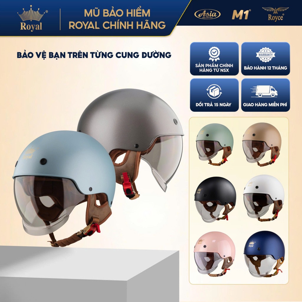 Mũ bảo hiểm nửa đầu Royal M239 kính âm che mặt size M L XL XXL cho nam và nữ đi xe máy chính hãng