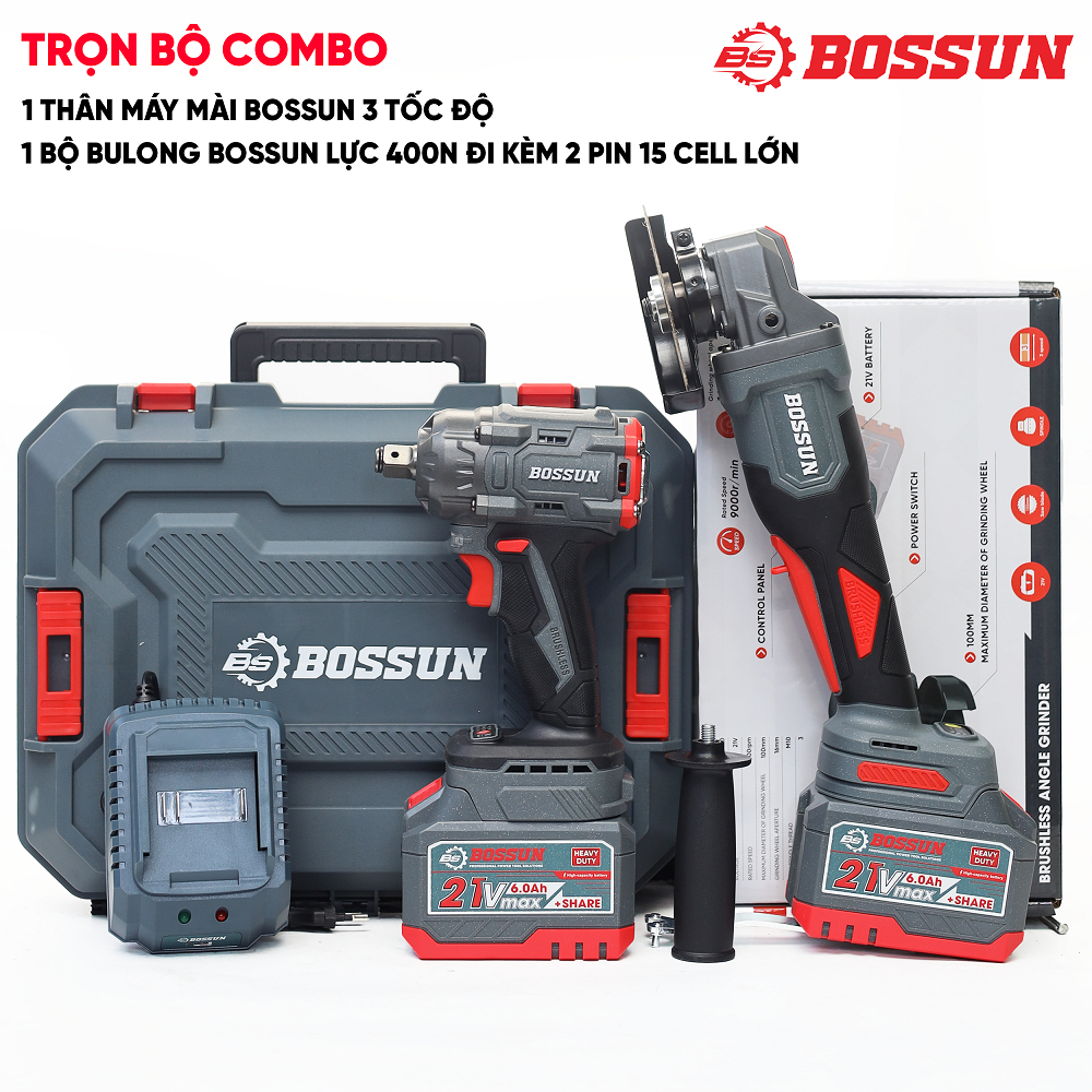 COMBO BOSSUN Máy Siết Bulong BOSSUN BOSSUN M21B-IW400N + Máy Mài Pin M21B-AG100PRO