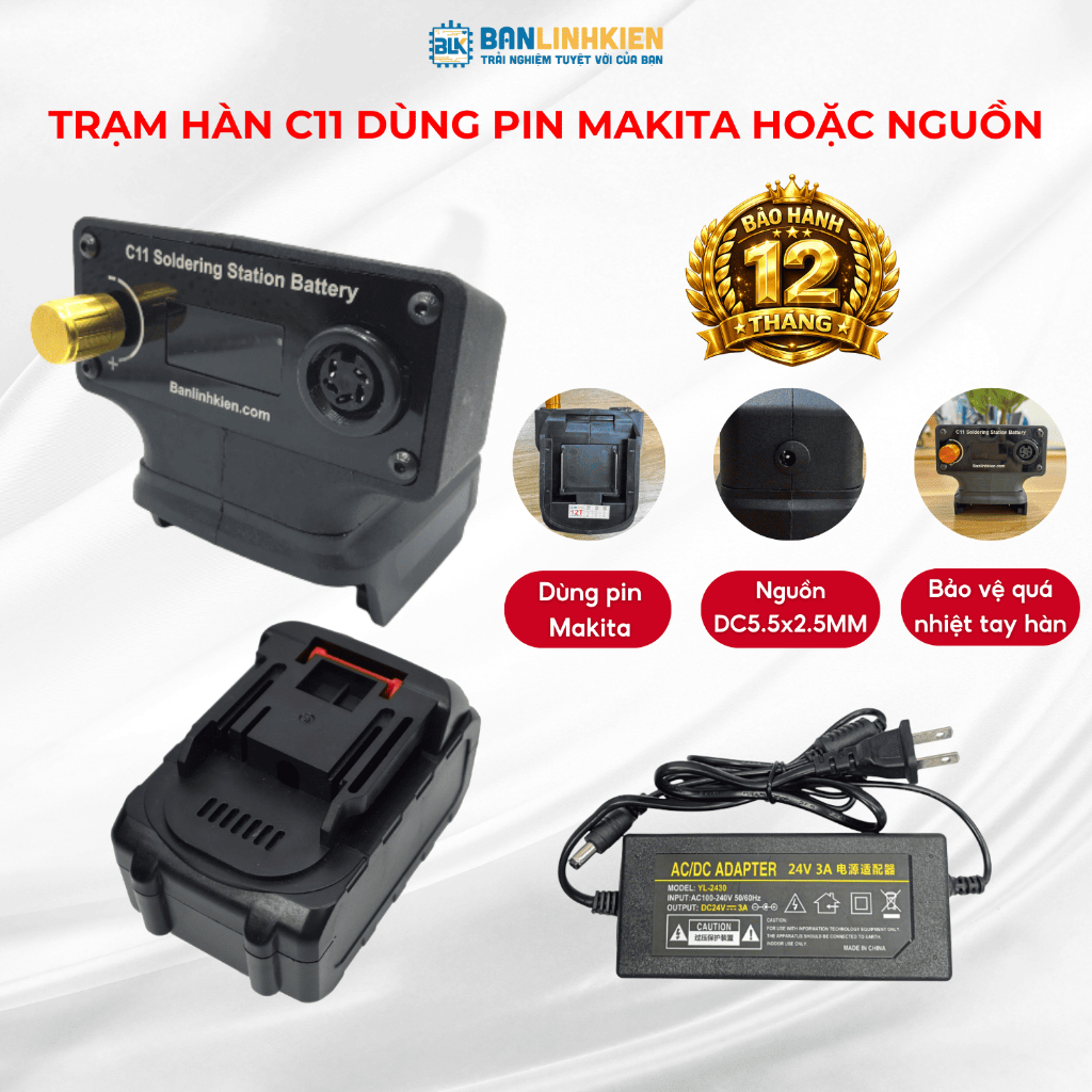 Bộ Trạm Hàn C11 Phiên bản gắn kèm đế Makita BANLINHKIEN tiện lợi, dễ dàng di chuyển, an toàn cho ngư