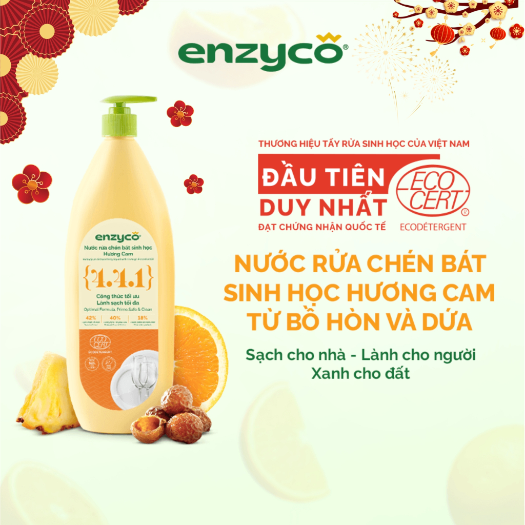 Nước Rửa Chén Bát Ăn Dặm Cho Bé ENZYCO Từ Bồ Hòn Và Dứa Đạt Chứng Nhận ECODETERGENT-ECOCERT, Hương C