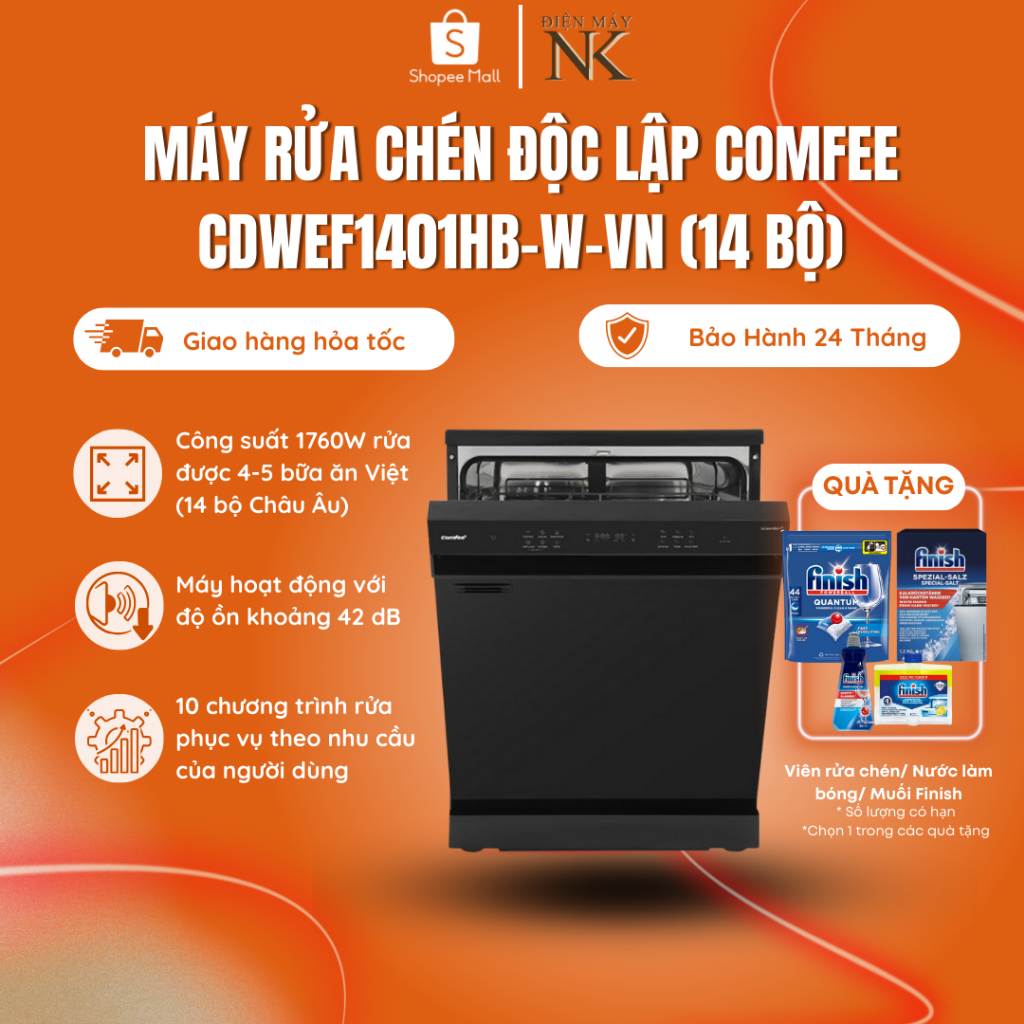 [MIỄN PHÍ LẮP ĐẶT TOÀN QUỐC] Máy rửa chén thông minh COMFEE CDWEF1401HB-W-VN - 14 bộ - Bảo hành 24 tháng