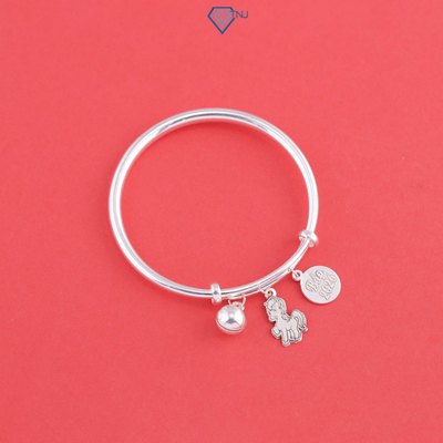 Lắc bạc cho bé sơ sinh tuổi ngựa khắc tên theo yêu cầu gắn chuông LTT0212 - Trang Sức TNJ
