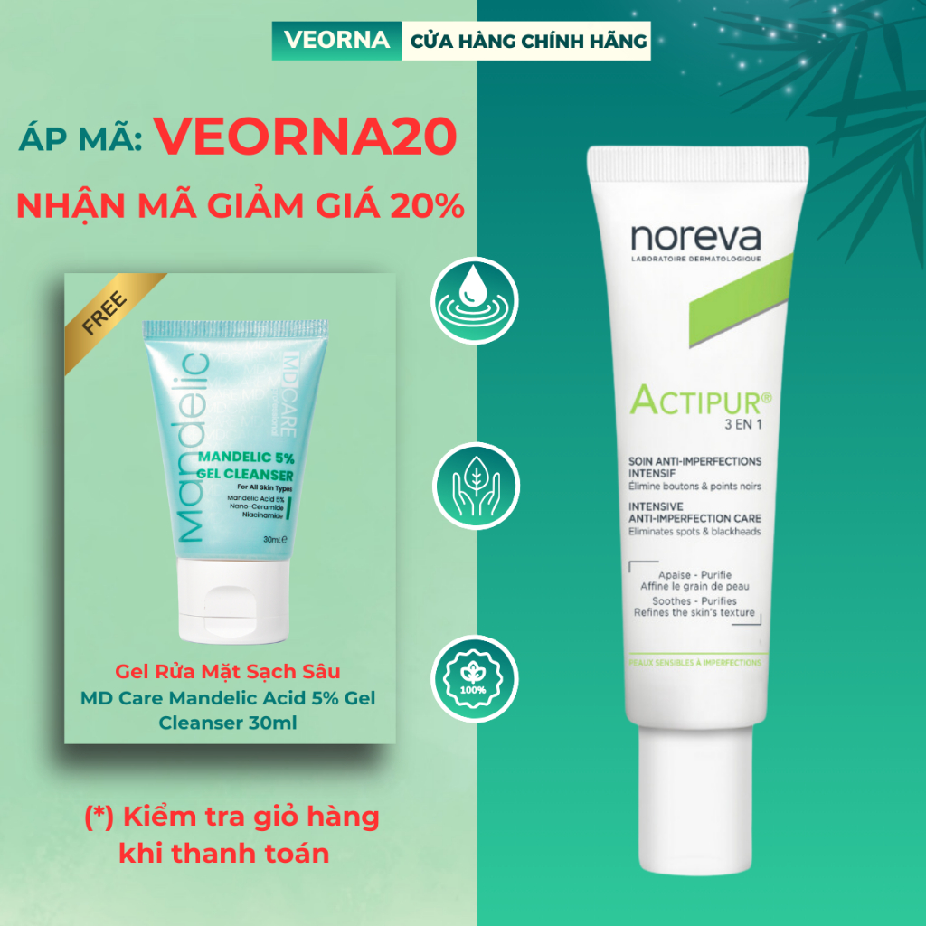 Kem Dưỡng Giảm Mụn Và Kiểm Soát Dầu Noreva Actipur 3 En 1 Care