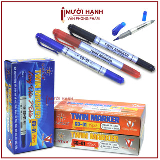[CD01] HỘP 12 Cây Viết Lông Dầu/ Bút Lông Dầu 2 Đầu G-Star/ Gstar CD-01/ CD 01, Mực Đậm, Tươi Sáng (Xanh, Đỏ, Đen)