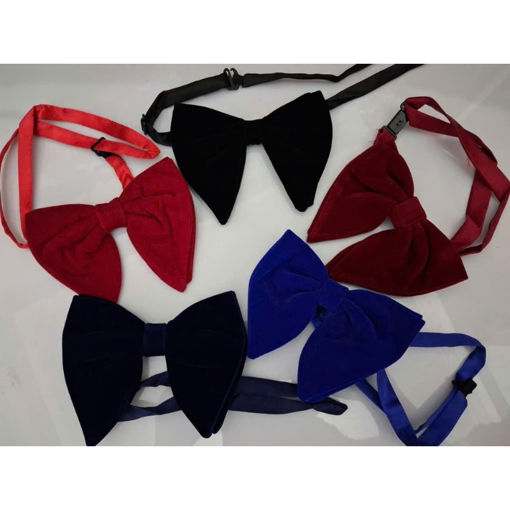 Nơ cổ nam chú rể kiểu tai mèo vải nhung cánh rộng