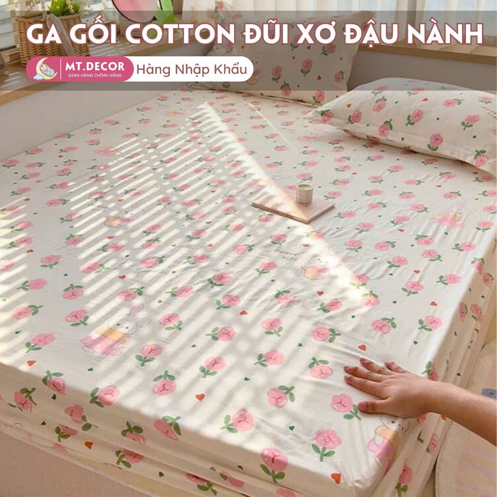 Bộ ga gối cotton đũi xơ đậu nành thấm hút mồ hôi, ga giường và vỏ gối chất liệu cotton mềm mại