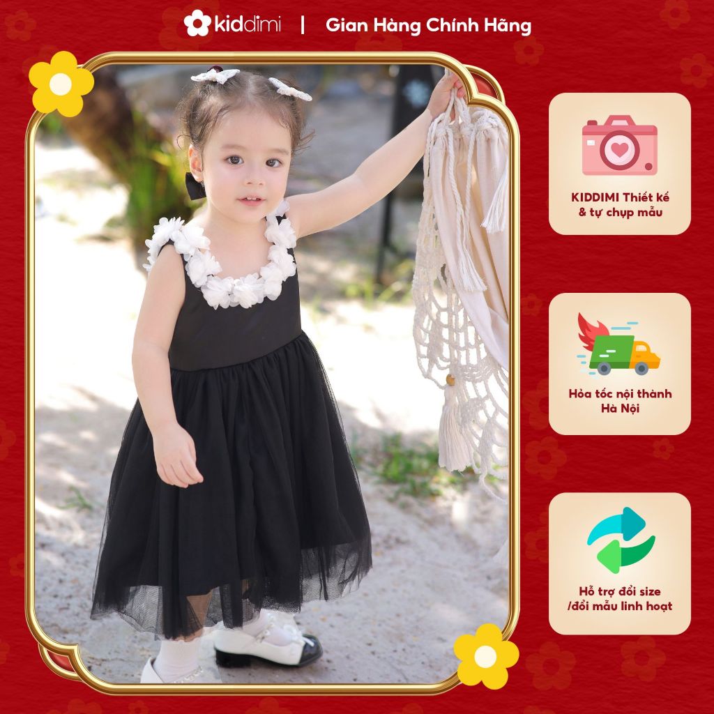 (Chính hãng KIDDIMI) Váy đen tiểu thư đính hoa thanh lịch cho bé - SWAN DRESS