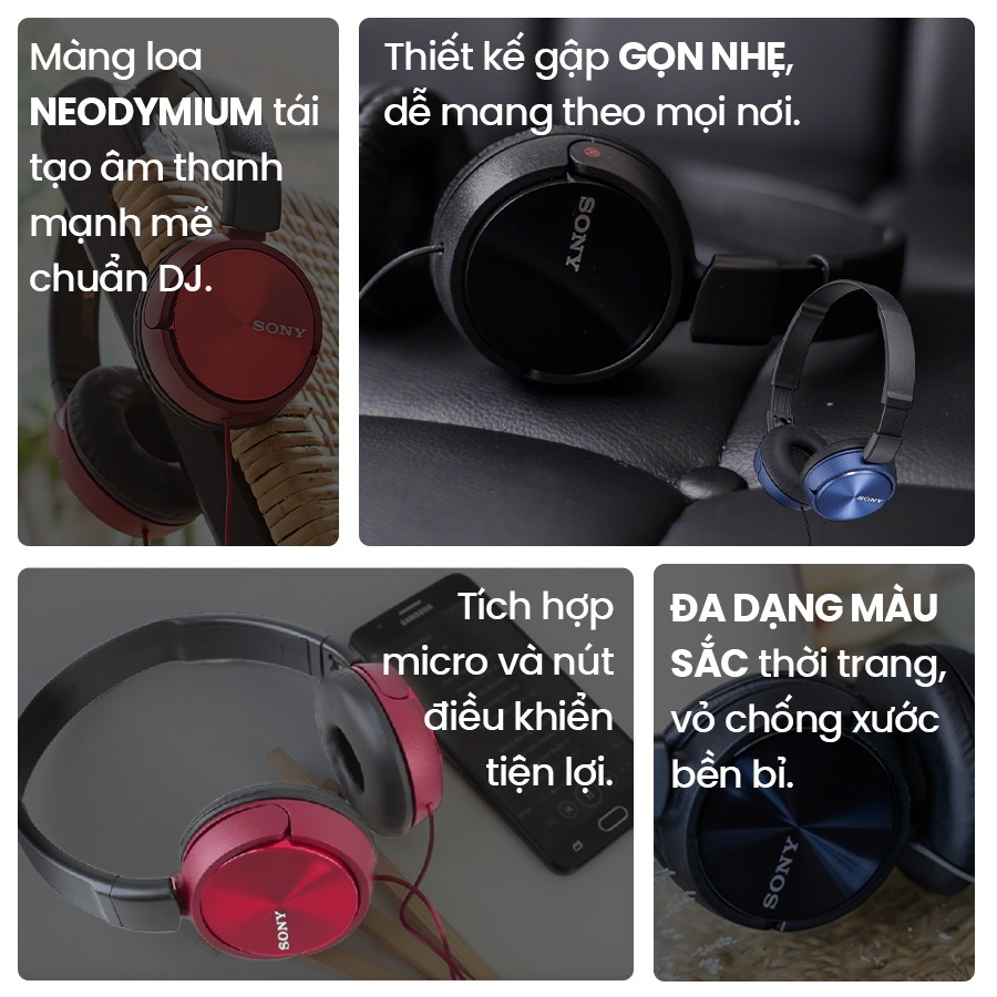 Tai nghe có dây Sony MDR-ZX310AP thiết kế gập gọn, màng loa Neodymium cho âm thanh mạnh mẽ, chuẩn âm | BigBuy360 - bigbuy360.vn