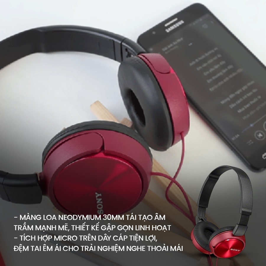 Tai nghe có dây Sony MDR-ZX310AP thiết kế gập gọn, màng loa Neodymium cho âm thanh mạnh mẽ, chuẩn âm | BigBuy360 - bigbuy360.vn