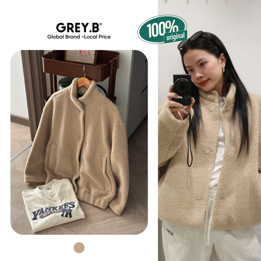 Áo Khoác Glo.riaJ Fleece Jacket Oversized GREYB Unisex