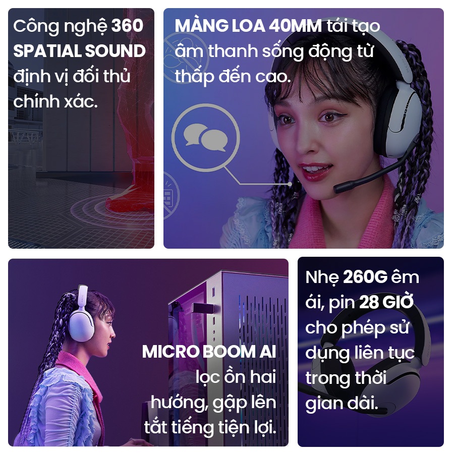Tai nghe bluetooth Sony INZONE H5 chuyên game, âm thanh vòm sống động, mic lọc ồn | BigBuy360 - bigbuy360.vn