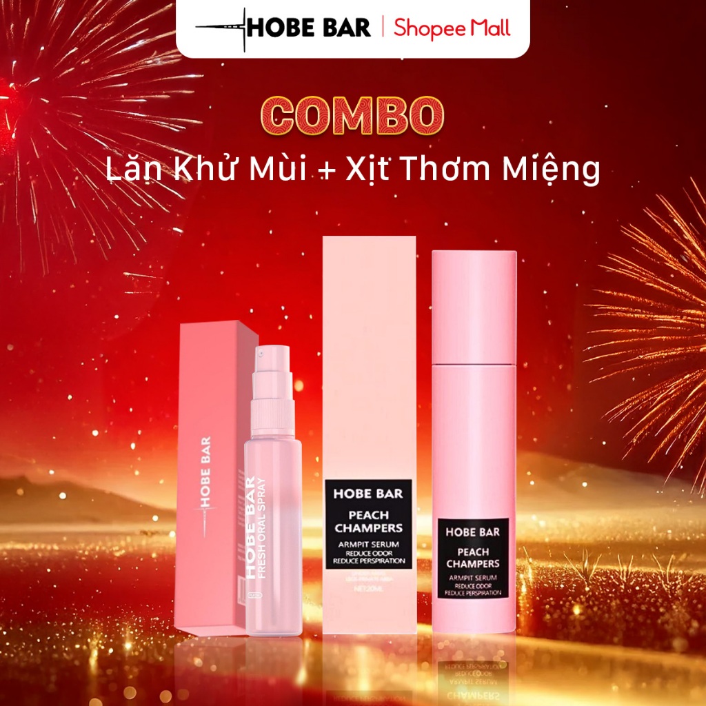 Combo Xịt Thơm Miệng 20ML + Lăn Khử Mùi 20ML HOBEBAR Hương Đào Hơi Thở Thơm Mát Ngăn Tuyến Mồ Hôi Gi