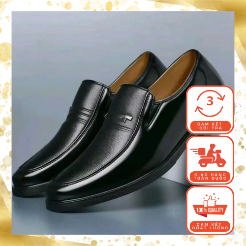 Giày Tây Nam Da Bò Cao Cấp - Đế Cao Su Non Đi Rất Êm Và Mềm Tăng Chiều Cao 3cm - 7cm Khâu Đế 2 Lớp ( Da Bò Nguyên Tấm )