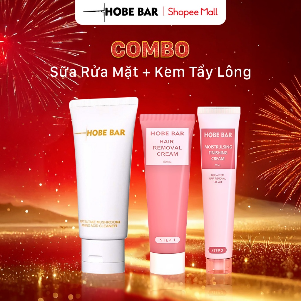 Combo Sữa Rửa Mặt Amino Acid Làm Sạch Sâu 50g & Kem Tẩy Lông 50g HOBEBAR Dưỡng Da Mịn Màng, Dịu Nhẹ 