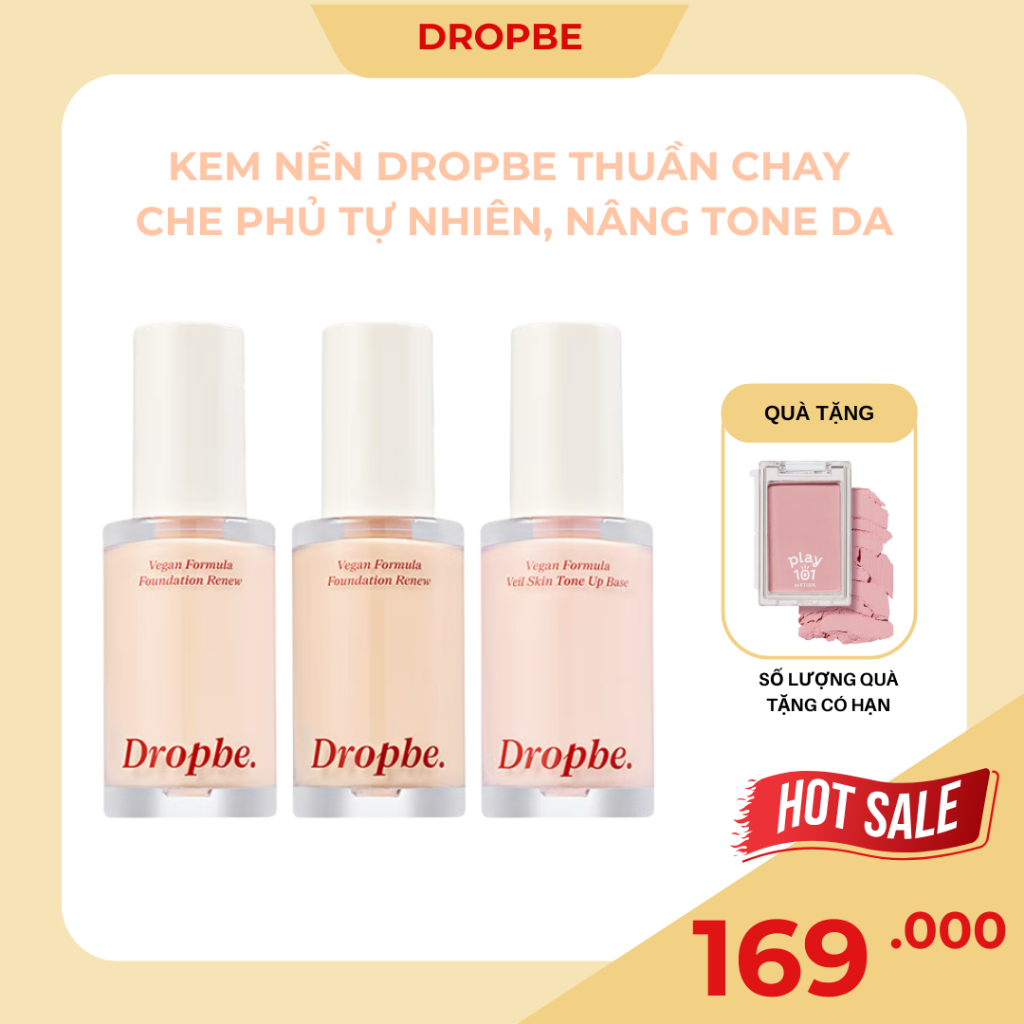 (DROP BE ) Kem nền Dropbe Thuần Chay – che phủ tự nhiên, nâng tone da