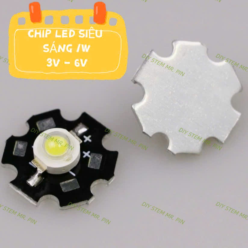2 CÁI - Chip LED Siêu Sáng 1W 3V – 6V Kèm Đế Nhôm Tản Nhiệt – Dùng Làm Đèn & Mô Hình - P0644