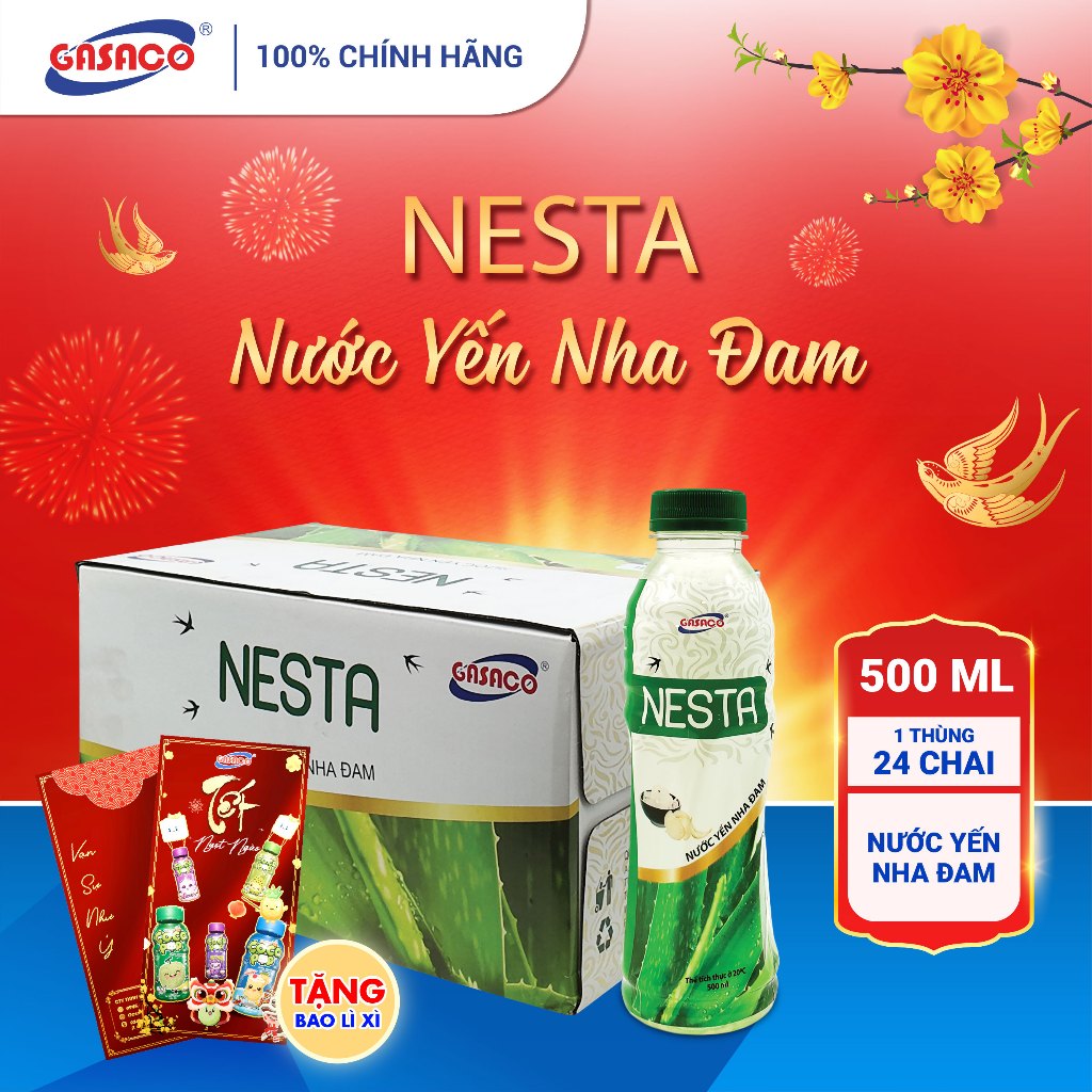Nước Yến Nha Đam Nesta Gasaco 500ml Lốc/Thùng Ngọt Lạnh Tươi Mát