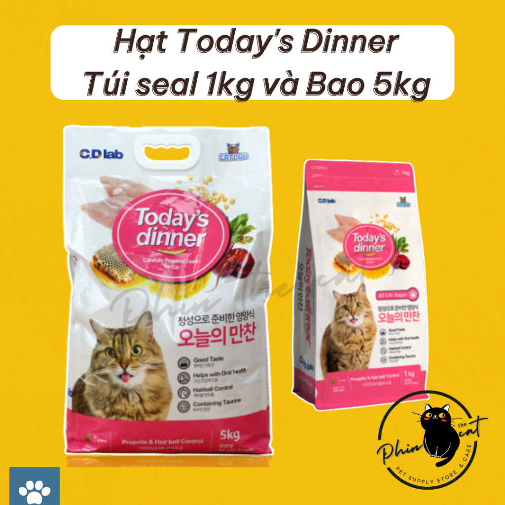 Hạt cho mèo Today's Dinner mọi lứa tuổi - Túi 1kg và Bao 5kg - Nhập khẩu Hàn Quốc | phinthecat