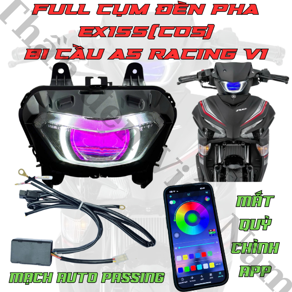 Bi Cầu Ex155 Độ Sẵn Bi Cầu AS Racing V1 Mẫu Mới Công Xuất 65W