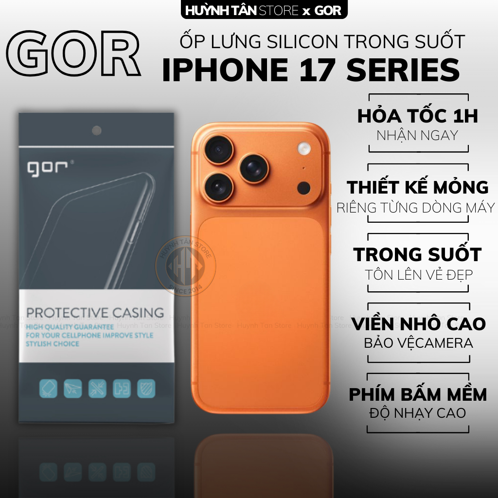 Ốp lưng đt iphone 17 pro max ip 17 air trong suốt silicon bảo vệ camera dẻo siêu mỏng chính hãng gor