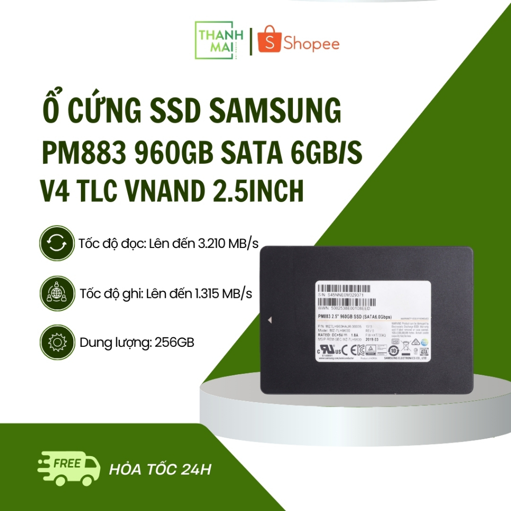 Ổ Cứng SSD Samsung PM883 960GB SATA 6Gb/s V4 TLC VNAND 2.5inch