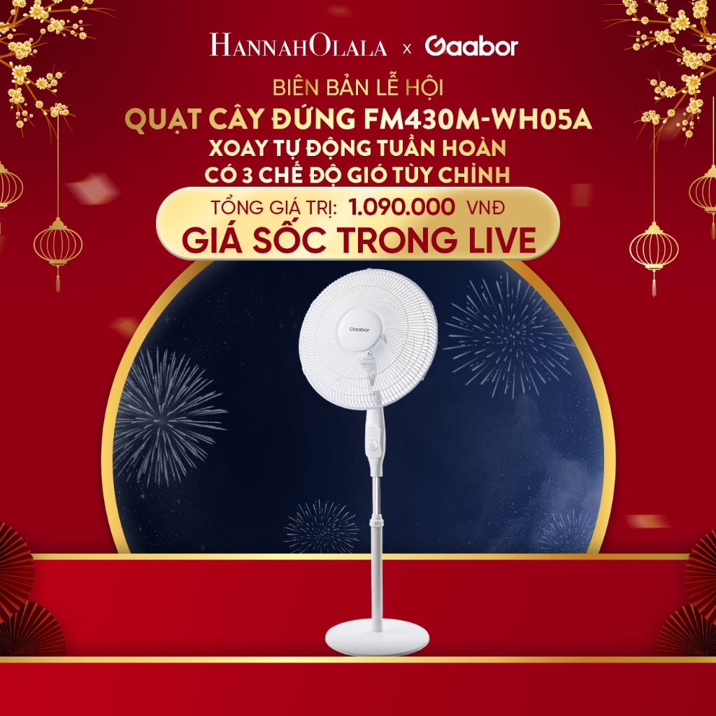 Hannah Olala x Gaabor Quạt cây đứng FM430M-WH05A xoay tự động tuần hoàn có 3 chế độ gió tùy chỉnh - 