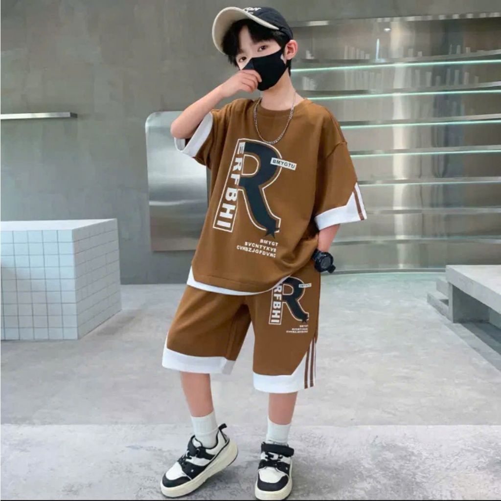 Set đồ bé trai 15-45kg, quần áo bé trai 4-15 tuổi  mẫu chữ R cá tính , vải mềm mát thấm hút mồ hôi.