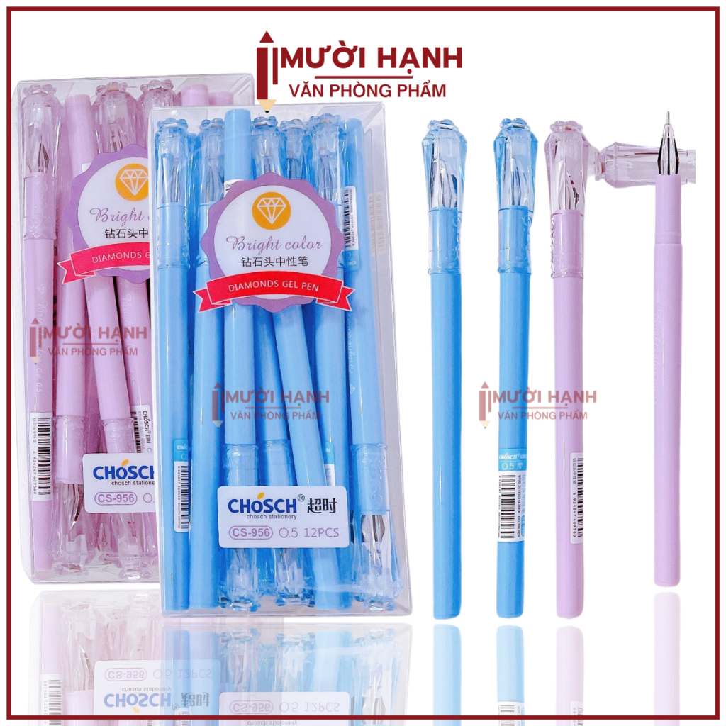 [CS956] HỘP 12 Cây Viết Gel / Bút Gel Nước Hình Kim Cương Chosch CS-956/ CS 956 Ngòi Kim 0.5mm, Mực 
