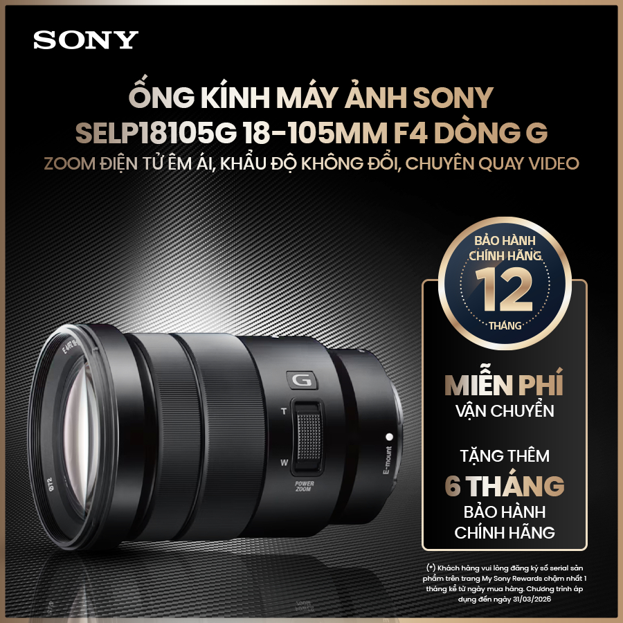 Ống kính máy ảnh Sony SELP18105G 18-105mm F4 dòng G, zoom điện tử êm ái, khẩu độ không đổi, chuyên q