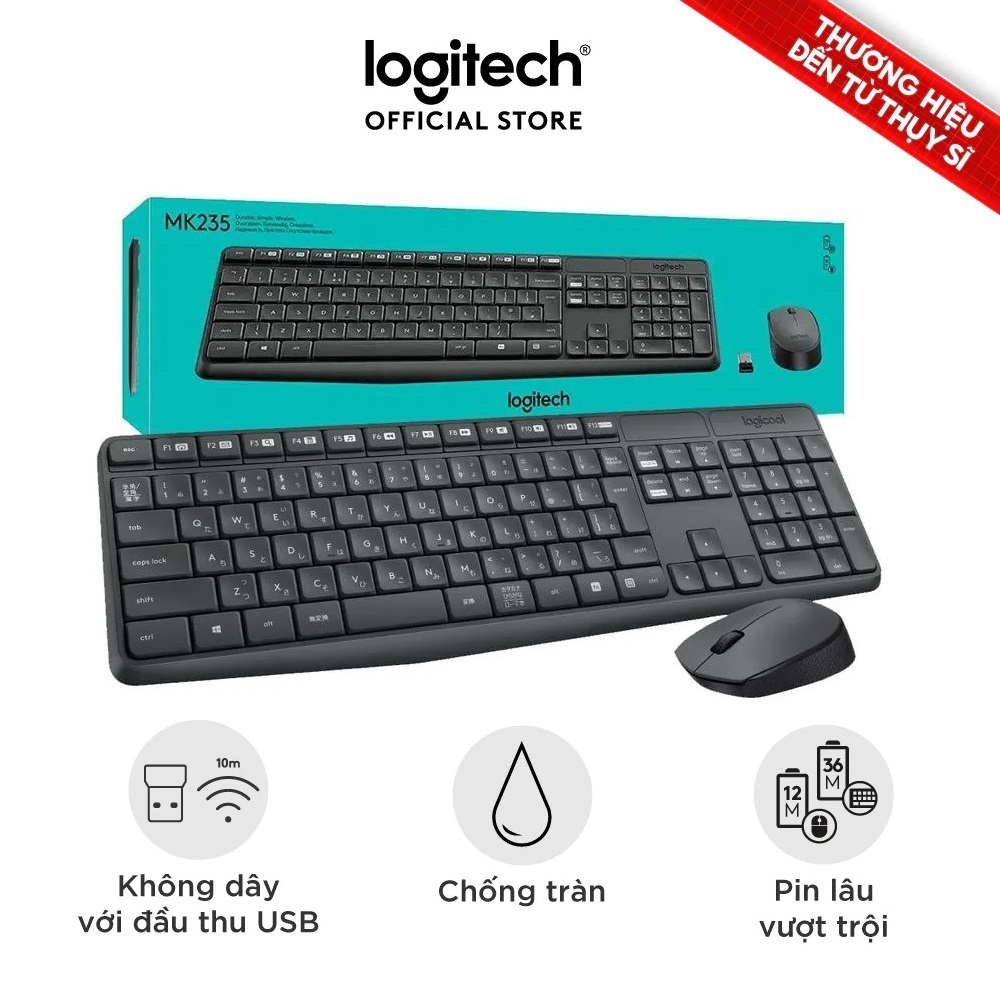 Combo Bộ bàn phím và chuột không dây Logitech MK235 Chính Hãng Logitech - Bảo Hành 36 Tháng
