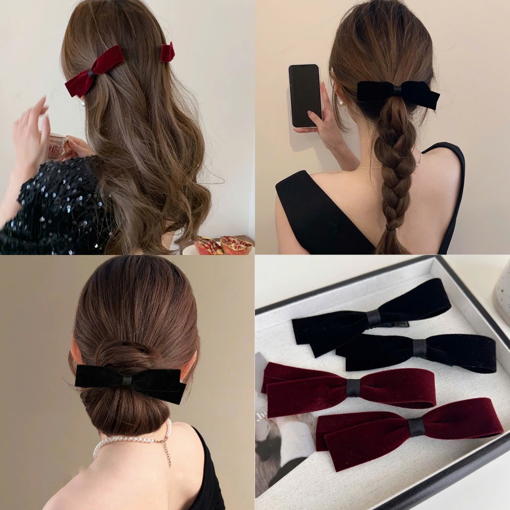 Set 2 Kẹp Ngang Nơ Nhung Phong Cách Hàn Quốc Douyin Dễ Thương Điệu Đà Cho Nữ NN15