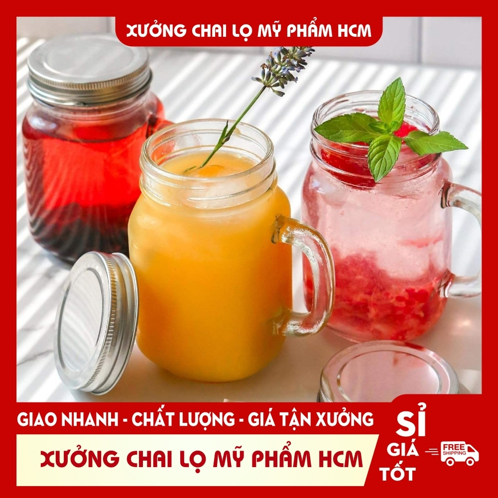 [COMBO] 10 Hũ Thủy Tinh Quai Mini 40ml Nắp Bạc Đựng Ginger Shot, Take Away, Nước Ép Trái Cây Handmad