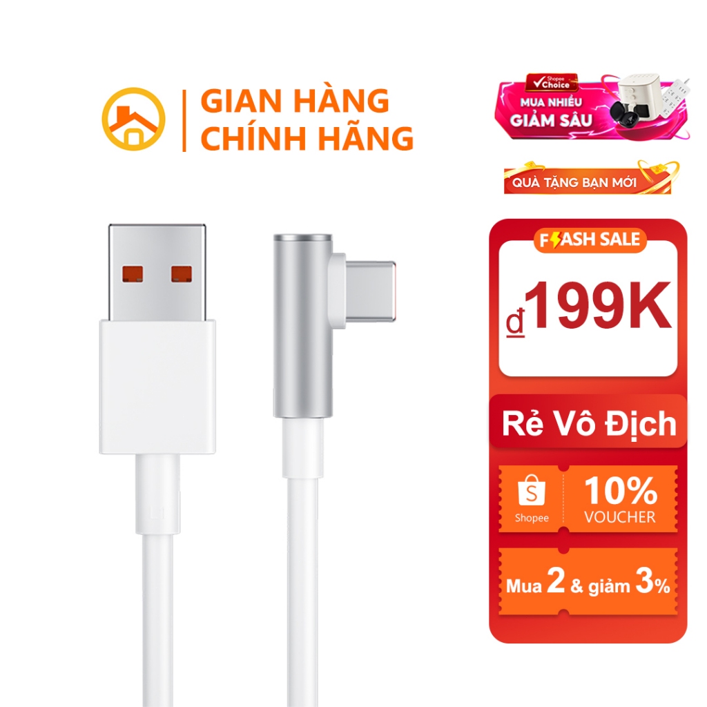 Dây Cáp Sạc Nhanh Type-C L Xiaomi 6A - Hỗ trợ sạc siêu nhanh, thiết kế chữ L tiện lợi, dây bền bỉ ch