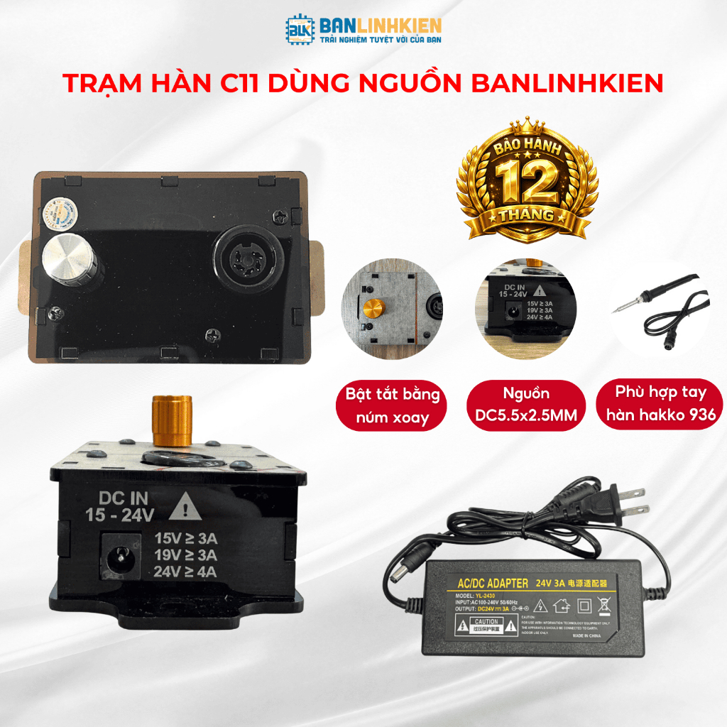 Trạm hàn c11 Banlinhkien cài đặt thời gian chờ cài đặt nhiệt độ cảnh báo ngắt tay hàn bảo hành 12 th