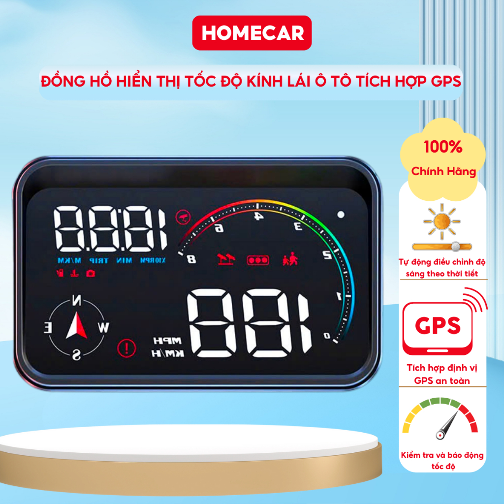 Bộ HUD ADAS Hiển Thị Tốc Độ Kính Lái Ô Tô Tích Hợp Định Vị GPS,ODO, Cảnh Báo Tốc Độ, Cổng USB