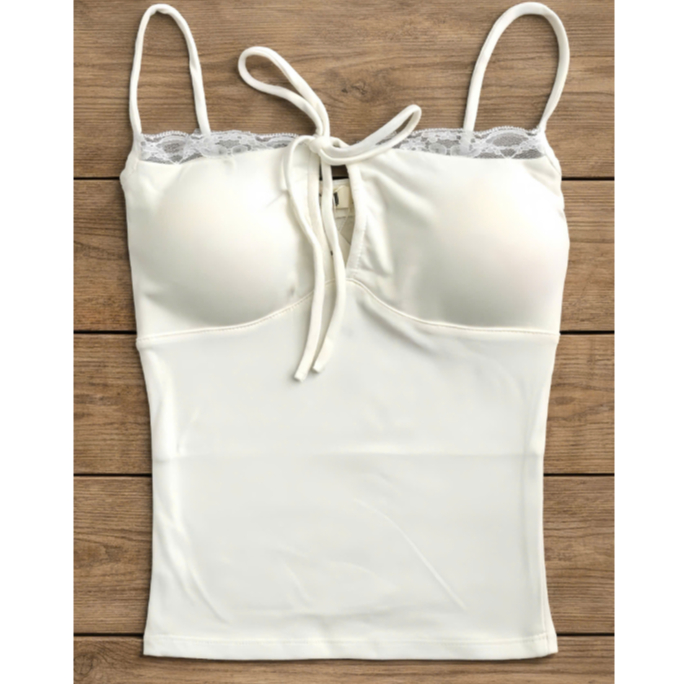 Xuongmaytini - Áo 2 Dây Viền Ren, Dây Rút Thắt Nơ Có Mút Tháo Rời Vải thun Rip Trung co giãn giữ form mềm mịn mát_Áo_A12 | BigBuy360 - bigbuy360.vn