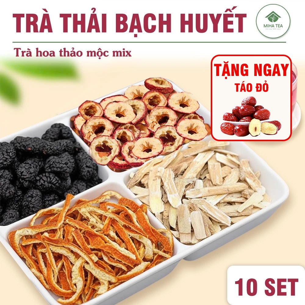 Trà thải bạch huyết, trà thảo mộc bổ máu gồm: trần bì, hoàng kỳ, dâu tằm, sơn tra - MIHA TEA