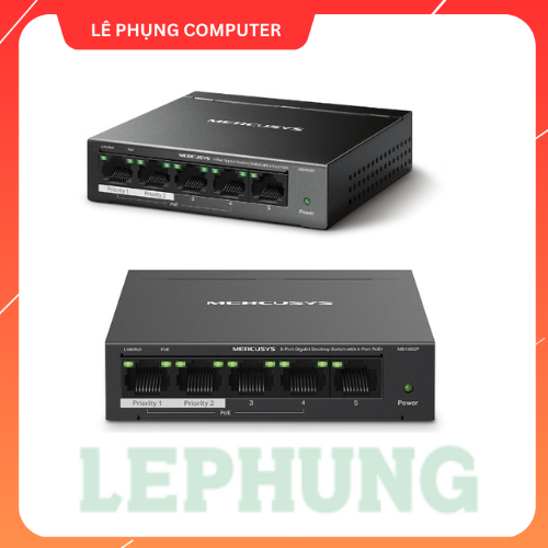 Switch Mercusys  PoE+ Gigabit 5 Port MS105GP / 8 Port MS108GP | Vỏ kim loại  truyền tải upto 250m- b