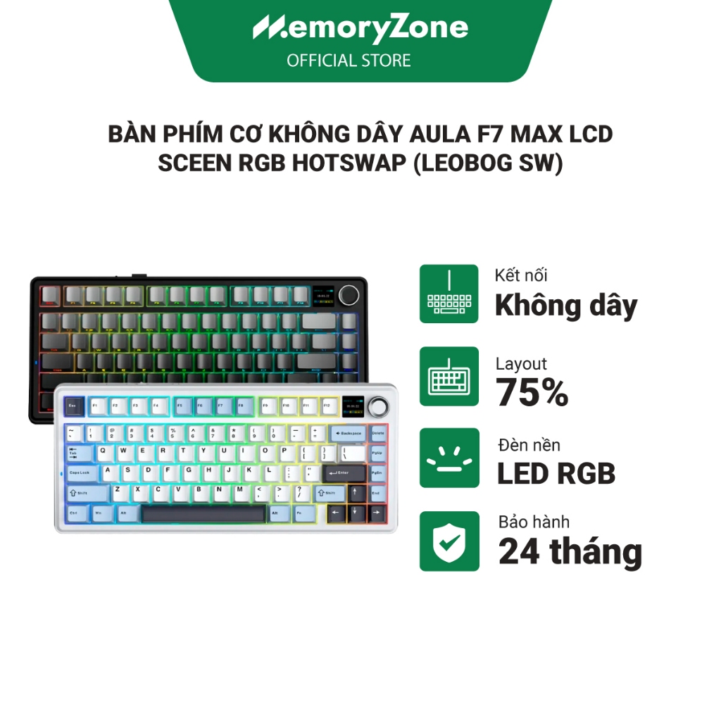 Bàn phím cơ không dây AULA F75 Max LCD Screen RGB Hotswap (Leobog Sw) - Bảo hành 24 tháng